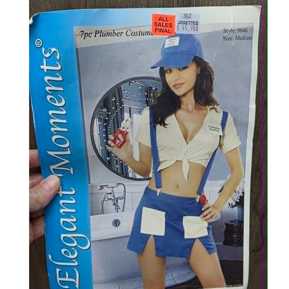 Women's Sexy Plumber Costume Size Medium Blue White Halloween